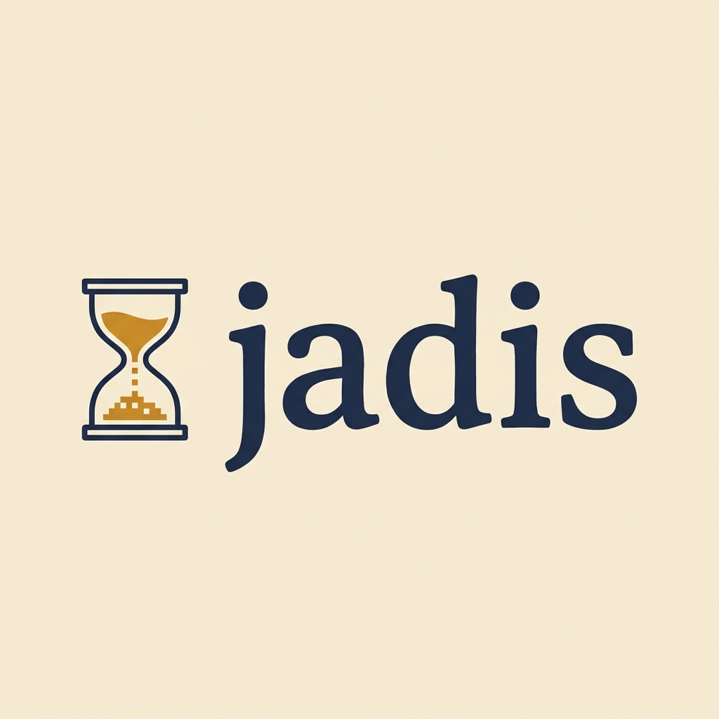 Logo Jadis : un sablier dont le sable forme des pixels